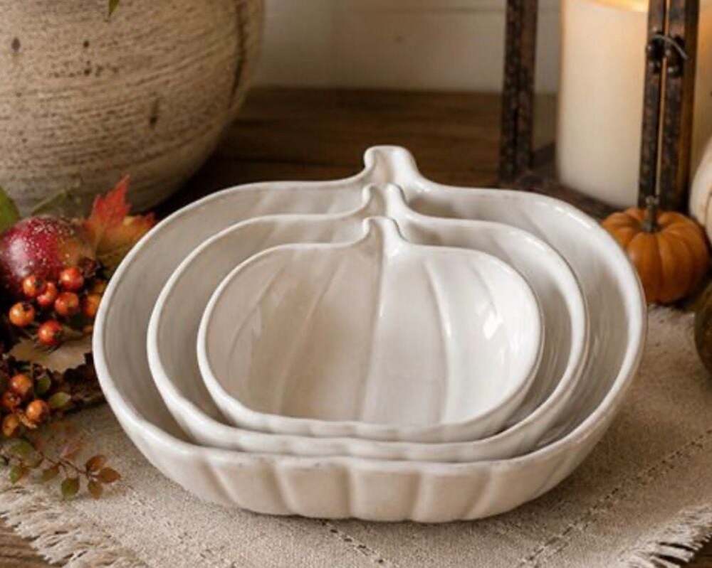 Fall Farmhouse Nested White Pumpkins Plate Set